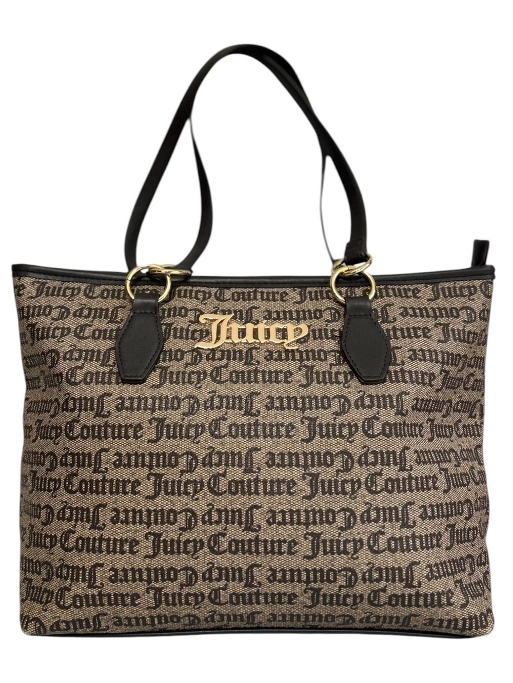 Juicy Couture All Over Monogram Tote Bag Medium Beige Black Handbag Purse Gothic